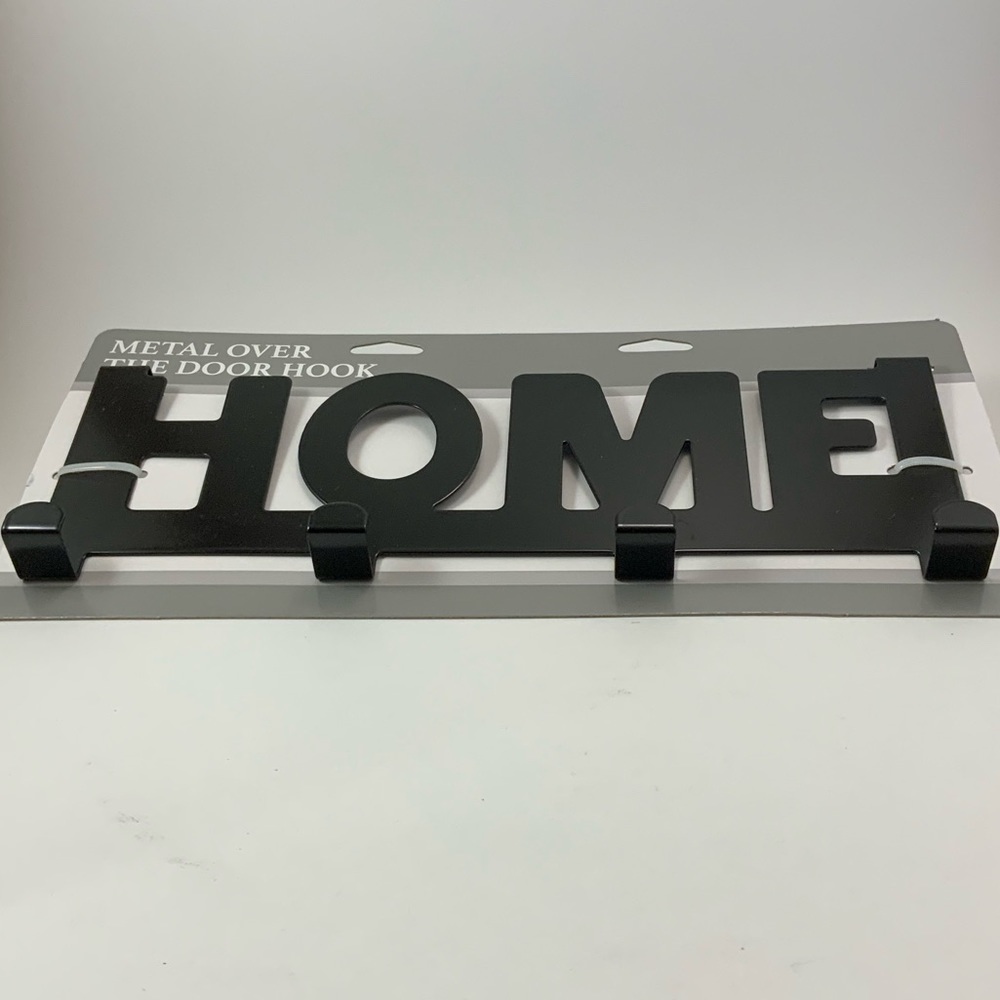 Over The Door Hook Rack 4 Hooks Black Matte Finish Metal “HOME” - Picture 4 of 13